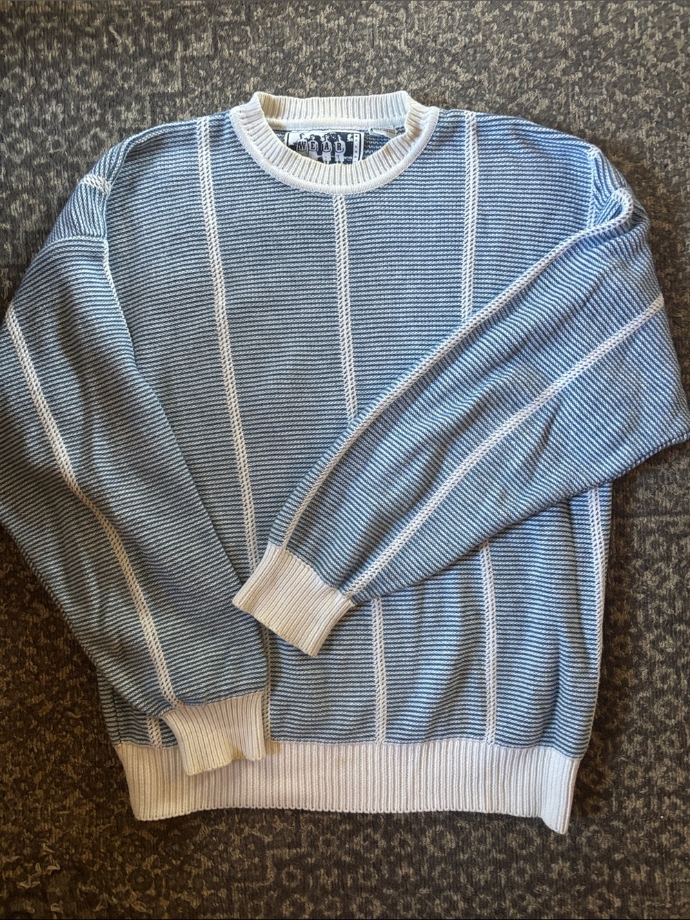 Vintage Liz Claiborne Blue and White Striped Crewneck Sweater, L